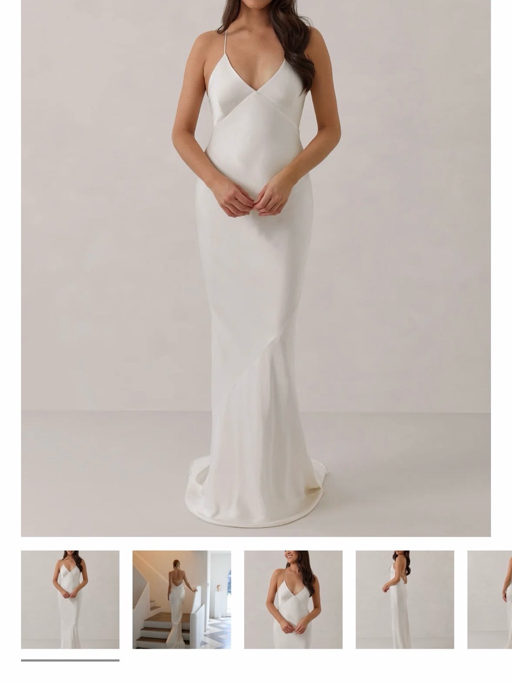 Park and Fifth - Davenport - Elegant White Slip Satin Gown with Spaghetti Straps